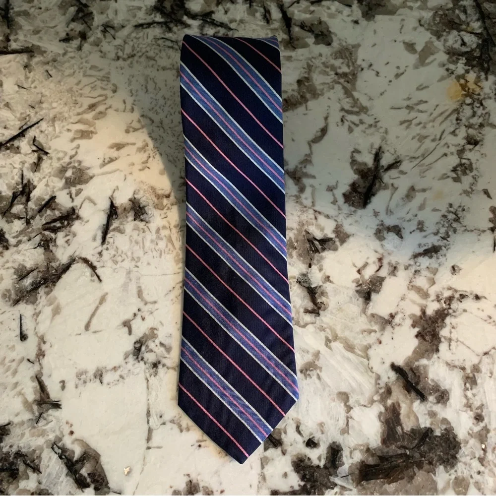 Brooks Brothers Mens Repp Silk Tie - Navy with Stripe - NWOT Made in USA